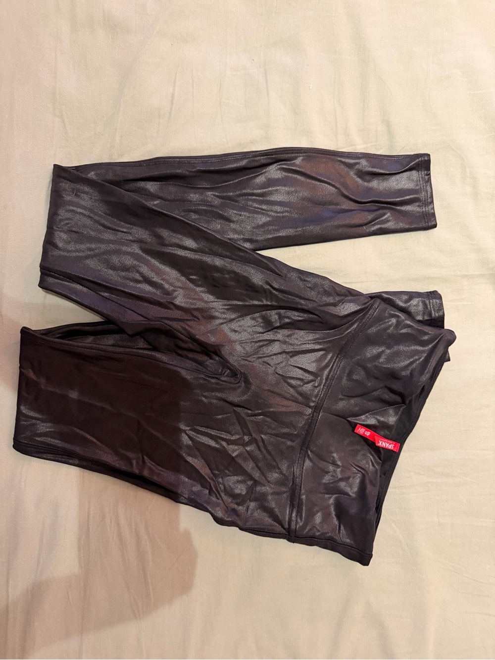 SPANX Black Shiny pleather High-Rise Leggings